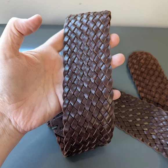 Vintage Y2K Abercrombie &Fitch Wide Basket Weave Leather Belt - Picture 9 of 13